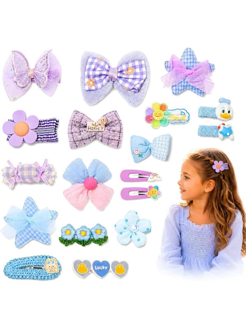 Cute Hair Clips for Girls - 18 Pcs No Slip Assorted Barrettes & Bows, Kids